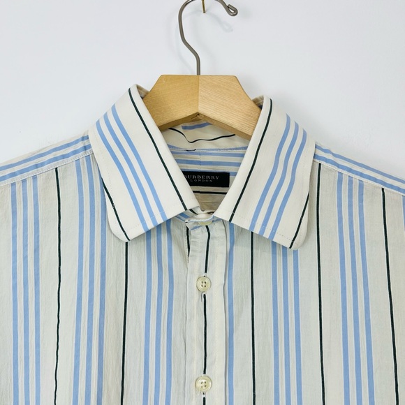 Burberry Cream and Blue Striped Y2K 00’s Tailored Classic Dress Shirt UK M - Picture 3 of 12